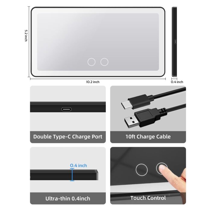 Car Sun Visor Vanity Mirror | Big Led Car Mirror with 3 Light Modes - Image 6