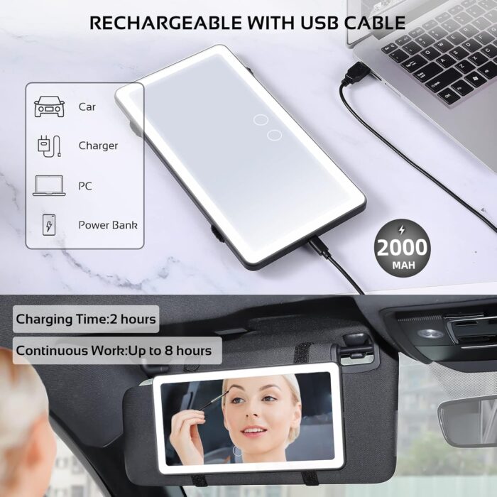 Car Sun Visor Vanity Mirror | Big Led Car Mirror with 3 Light Modes - Image 4